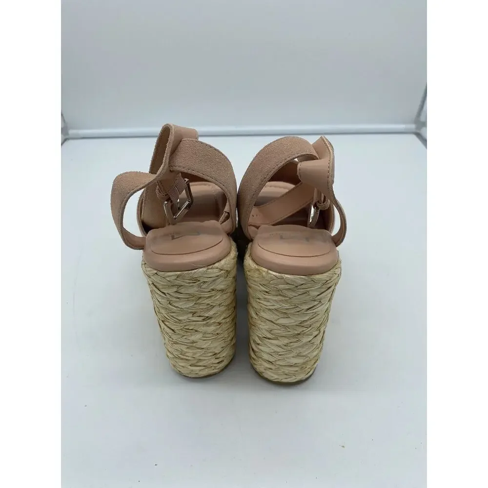 New Marc Fisher‎ LTD Nelly Suede Espadrille Wedge Sandals Ankle Strap Blush 8M
